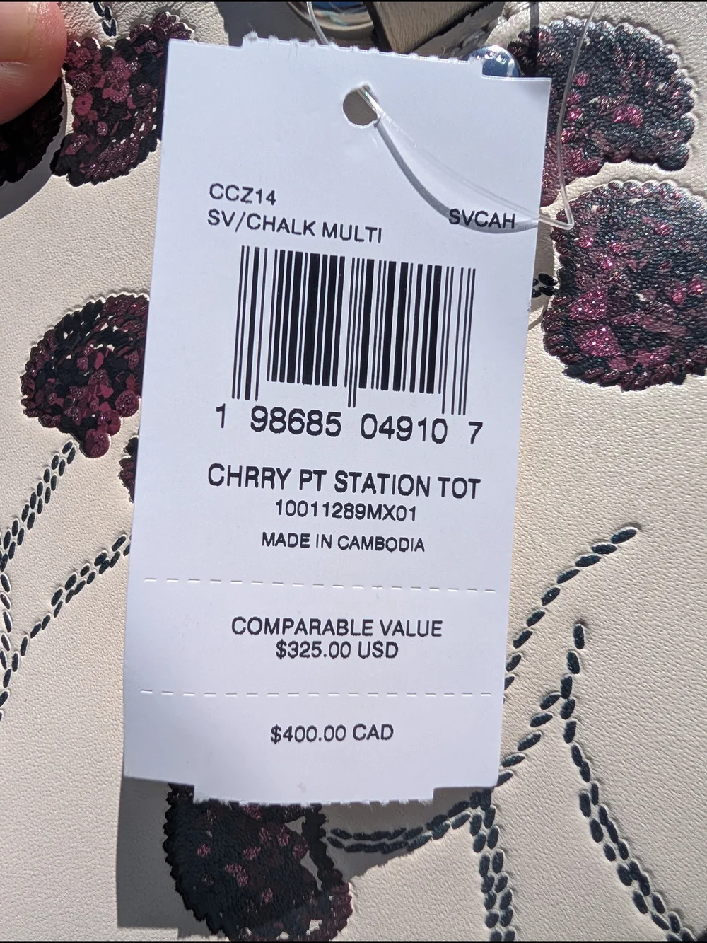 Coach Cherry Print Station Tote Bag Chalk Multi NWT